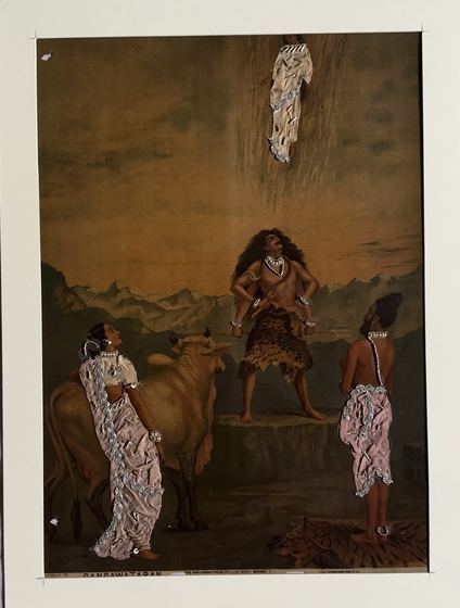 Gangawataran - vintage Ravi Varma Press oleograph with zari and pearl work