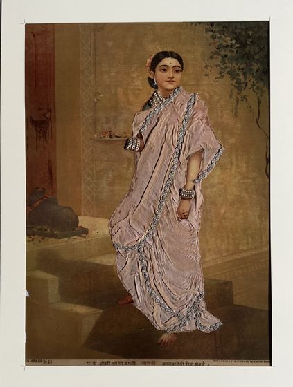 Malati - vintage Ravi Varma Press oleograph with zari and pearl work